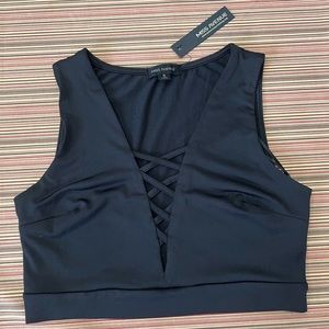 NWT Black Crop Top with Criss-Cross Front Detail